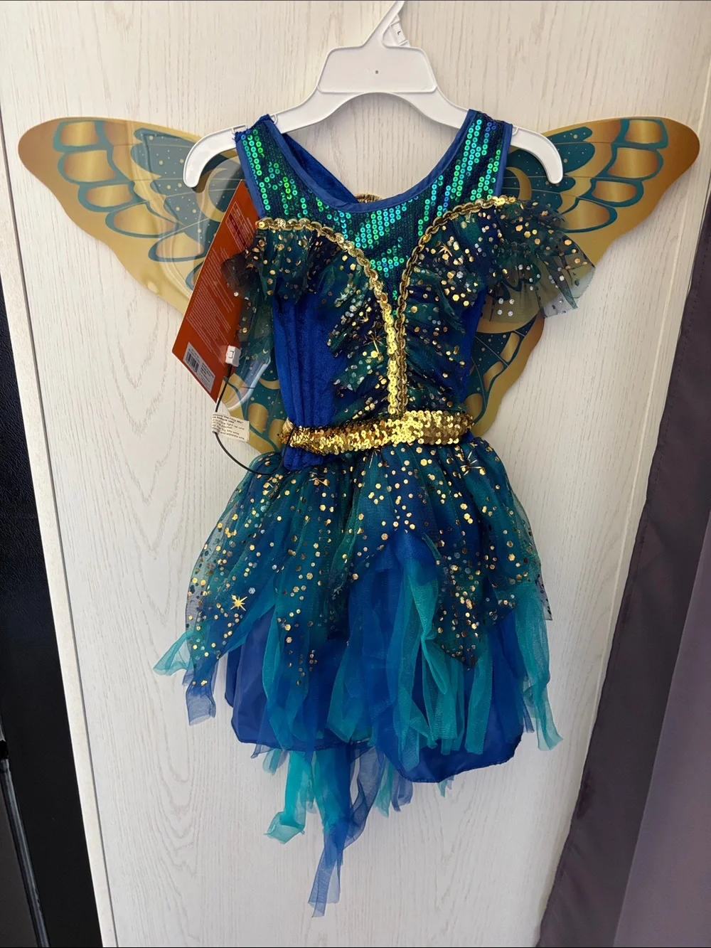 Moonlight Fairy Light Up Halloween Costume 8 Blue Gold Dress Wings Girls Kids